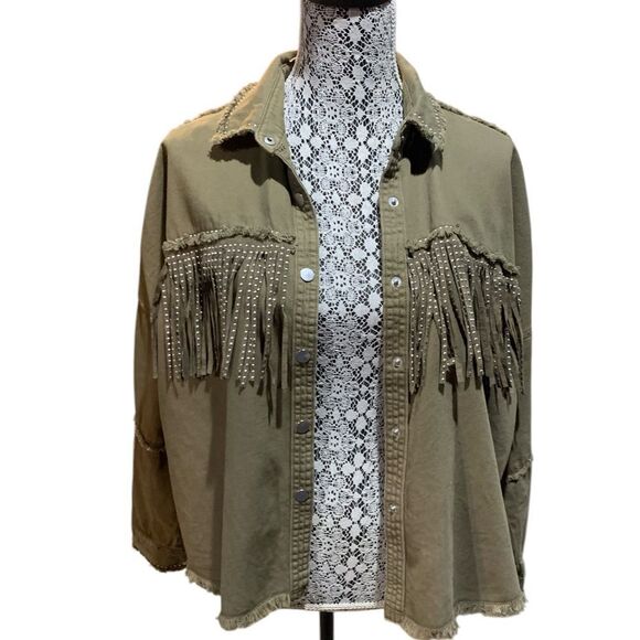 Zara Green Utility Jacket with Fringe Detail - Picture 5 of 8